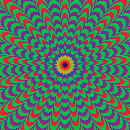 Abstract colorful optical illusion, fiery flower, creative vector striped background, movement simulationのイラスト素材