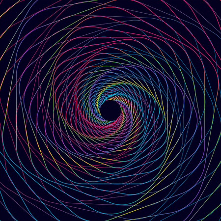 Abstract colorful optical illusion, creative vector spiral symmetric background of multi-colored curved linesのイラスト素材