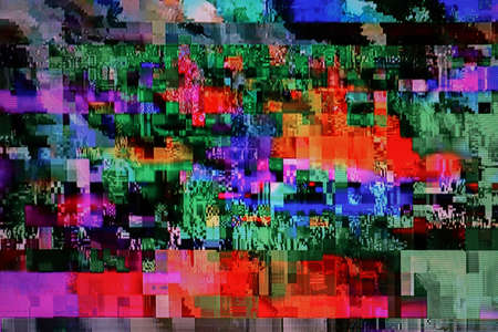 Bad screen with digital broken signal and colored static noise, glitch effectの写真素材
