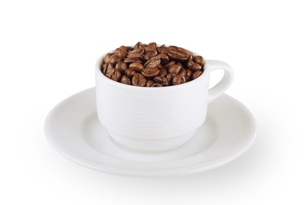 cap of coffee beans isolated on whiteの写真素材