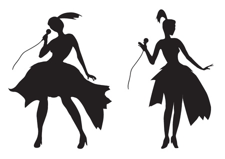 silhouette of a girl singing isolated on whiteのイラスト素材