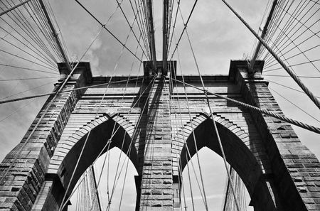 classic view of the Brooklyn Bridge, NYCの写真素材