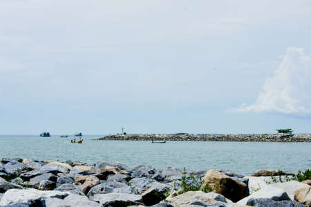 stone walkway paved , the seaの写真素材