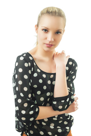 Portrait of pretty girl isolated on whiteの写真素材