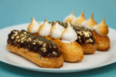 Exciting view of delicious eclairsの写真素材