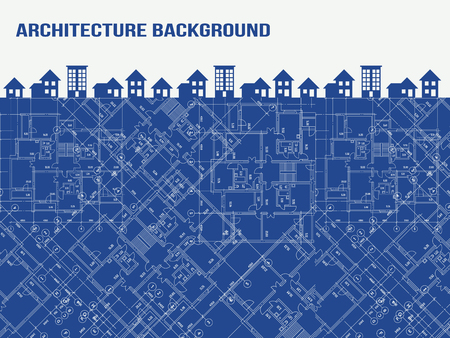 Background with blueprint and buildings. Vctor illustration.のイラスト素材