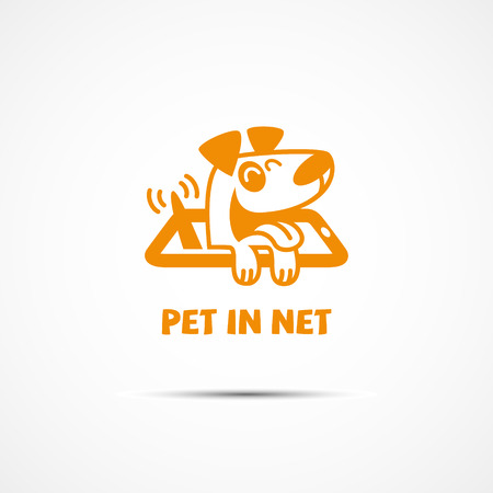 Funny for online services for pets with a dog in phone. illustration.のイラスト素材