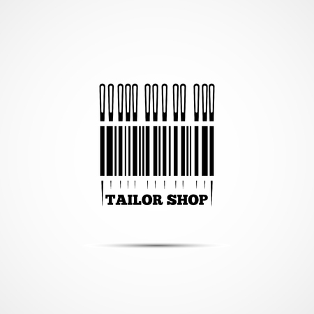Illustration of a Logo with a needle and a bar code for sewing business. Vector illustration.のイラスト素材