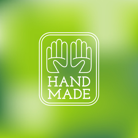 Label design template with two hands for handmade products in outline trendy style. Vector illustration.のイラスト素材