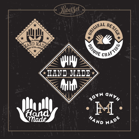 Templates for badges, labels, tags for hand made product. Set 3. Vector illustration.のイラスト素材