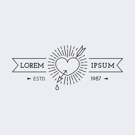 Template for logos, labels and emblems in outline style with heart, arrow and rays. Vector illustration.のイラスト素材