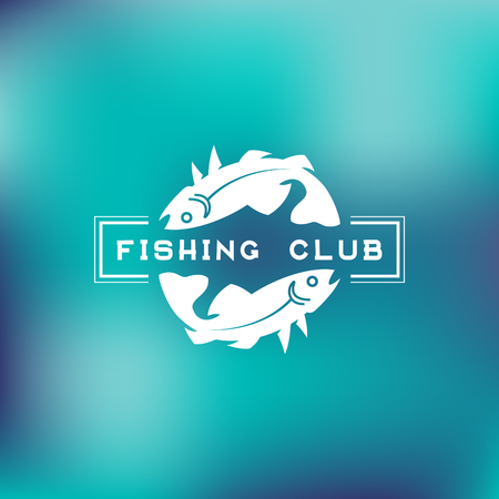 Template for logos, labels and emblems with two fish. Vector illustration.のイラスト素材