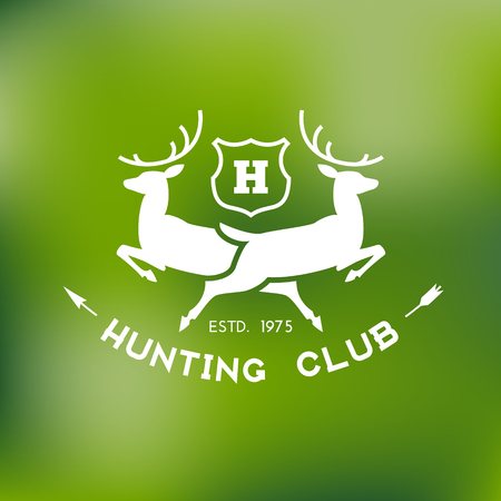 Template for logos, labels and emblems with two deer, shield and arrow. Vector illustration.のイラスト素材