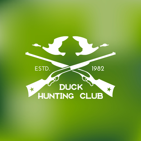 Template for logos, labels and emblems with two rifles and two ducks. Vector illustration.のイラスト素材
