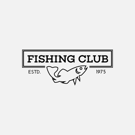 Template for logos, labels and emblems in outline style with one fish. Black and white. Vector illustration.のイラスト素材