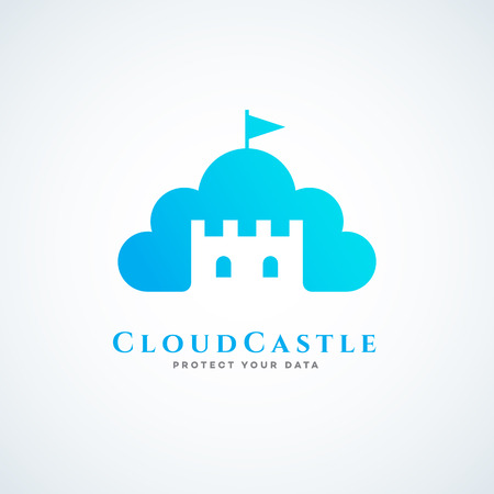 Logo design template for cloud service with cloud, tower and flag. Vector illustration.のイラスト素材