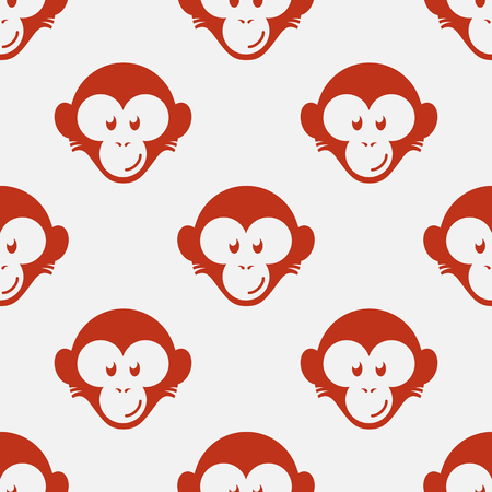 Seamless pattern with funny flat cartoon red monkey heads. Vector illustration.のイラスト素材