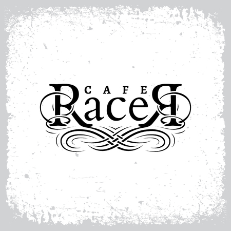 Vintage label with word 'Racer' and calligraphic elements on grunge background for t-shirt print, poster, emblem. Vector illustration.のイラスト素材