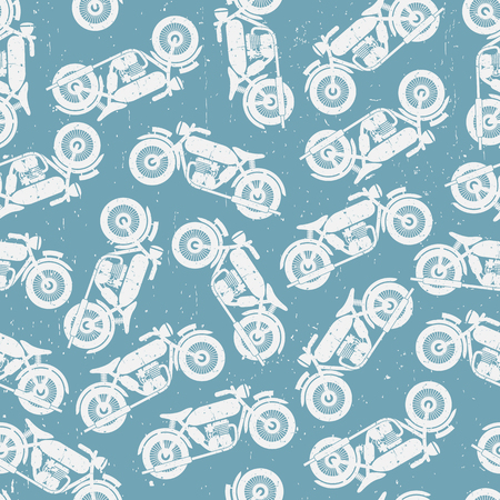 Seamless pattern with vintage motorcycles on grunge background. Vector illustration.のイラスト素材