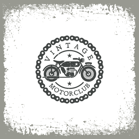 Vintage label with motorcycle and chain for t-shirt print, poster, emblem. Vector illustration.のイラスト素材