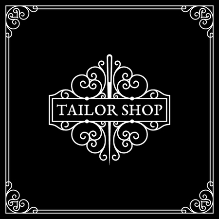 Flourishes luxury elegant ornament logo template for tailor shop, fashion studio in trendy linear style. Vector illustration.のイラスト素材