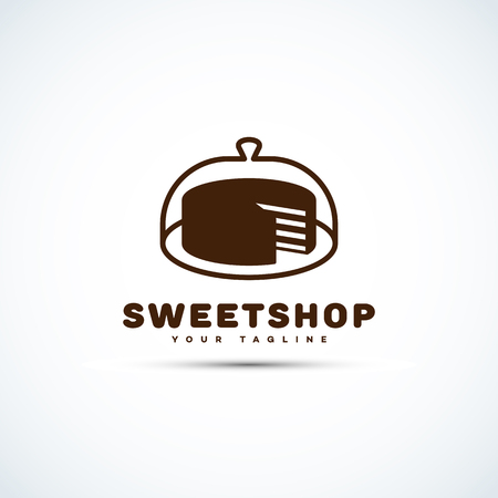 Sweet shop logo template design with chocolate cake. Vector illustration.のイラスト素材