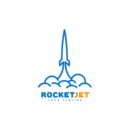 Rocket jet logo template design in outline style. Vector illustration.のイラスト素材