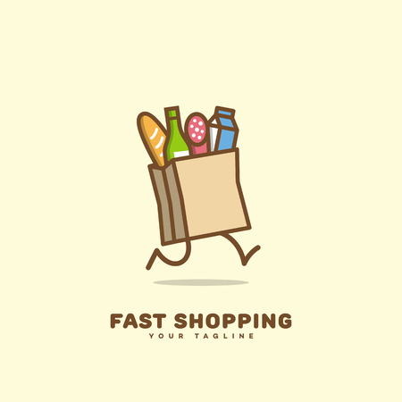 Fast shopping logo template design with a running package. Vector illustration.のイラスト素材