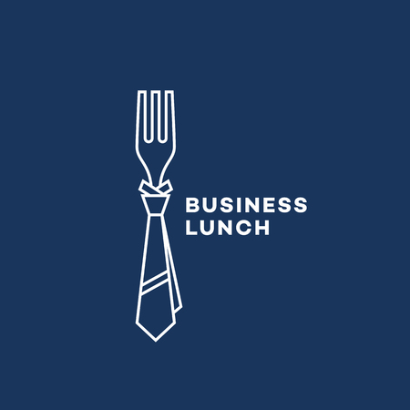 Business lunch logo template design with a fork in outline style. Vector illustration.のイラスト素材