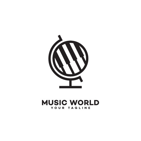 Music world logo template design in outline style. Vector illustration.のイラスト素材