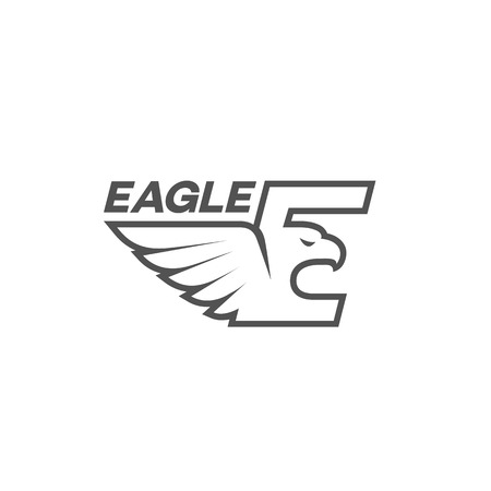 Eagle  design template with a stylized letter E in linear style. Vector illustration.のイラスト素材