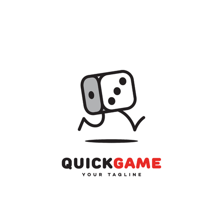 Quick game logo template design with a running dice. Vector illustration.のイラスト素材