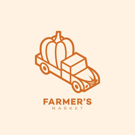 Farmers market logo design template in linear style. Vector illustration.のイラスト素材
