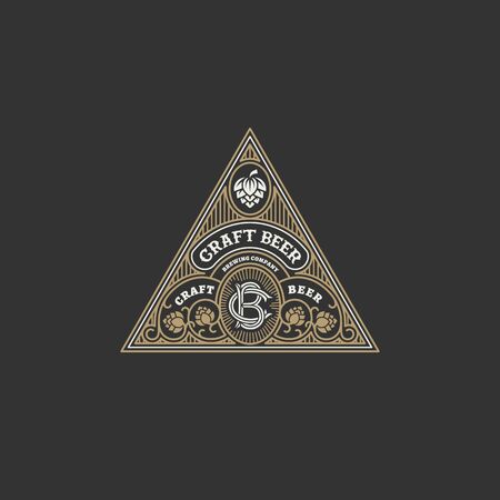 Flourishes beer label design template with hops. Vector illustration.のイラスト素材
