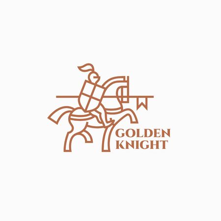 Golden knight logo design template in linear style. Vector illustration.のイラスト素材
