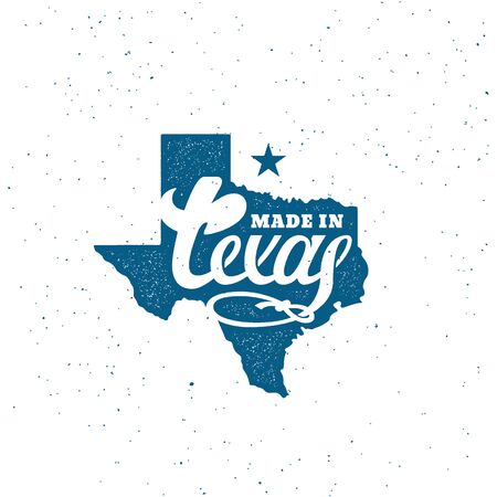 Made in Texas lettering contour over map of state with stamp effect. Vector illustration.のイラスト素材