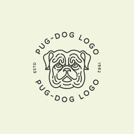 Pug head linear logo design template. Vector illustration.のイラスト素材