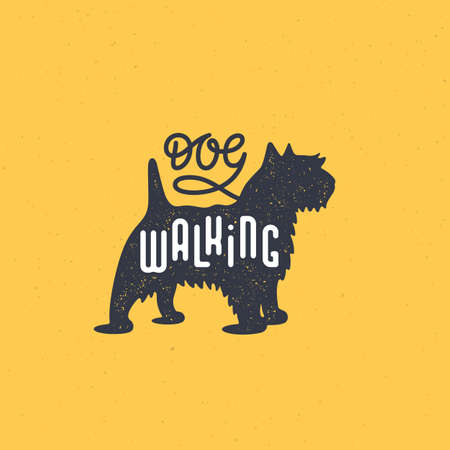 Lettering Dog walking on terrier silhouette with stamp effect for  label, badge, emblem design. Vector illustration.のイラスト素材