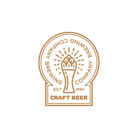 Craft beer logo design template in linear style. Vector illustration.のイラスト素材