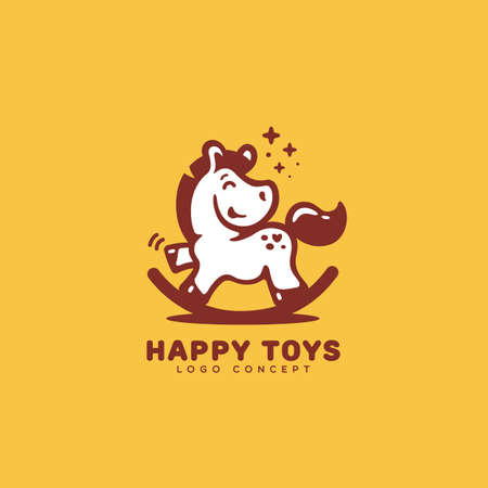 Happy toys logo design template with cute rocking horse. Vector illustration.のイラスト素材