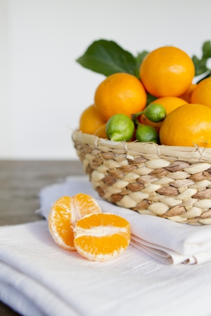 Several pixie tangerines from Ojai, California on a table.の写真素材