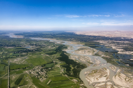 Aerial view of Xinjiang Yili Riverの写真素材