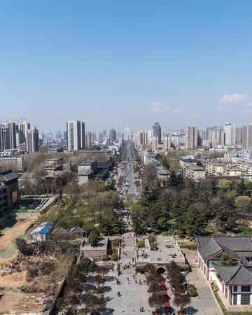 View of a city with chinese buildingsのeditorial素材