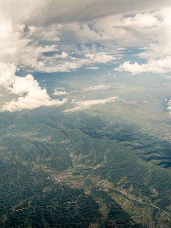 High angle view of towns and farmlandの写真素材
