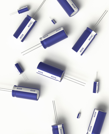 3d realistic render of blue group of condensers on white background with shadow.の写真素材