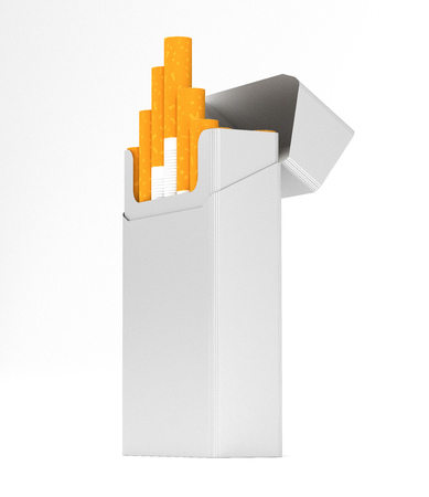 open pack of cigarettes with rounded corners on white backgroundの写真素材