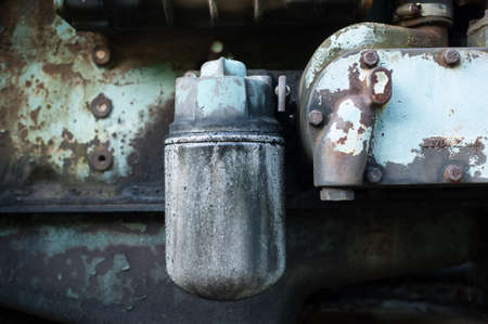 Detail of the diesel engine of an abandoned craneの写真素材