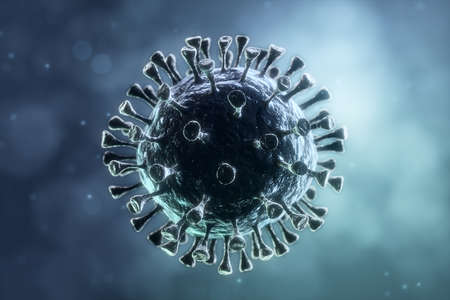 Coronavirus illustration. New deadly disease-causing viruses such as COVID-19 or SARS (Severe acute respiratory syndrome). Virus in a microscope close up. 3D renderingの写真素材