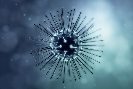 Coronavirus illustration. New deadly disease-causing viruses such as COVID-19 or SARS (Severe acute respiratory syndrome). Virus in a microscope close up. 3D renderingの写真素材