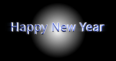Happy new year written in neon light on black background, 3D renderingの写真素材